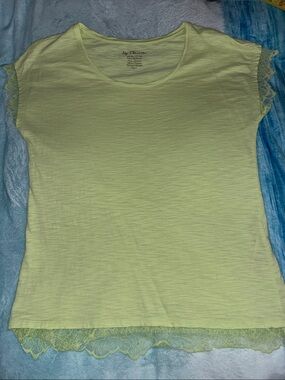 Chico's Pale Lime Lace-Trim Short Sleeve Tee
